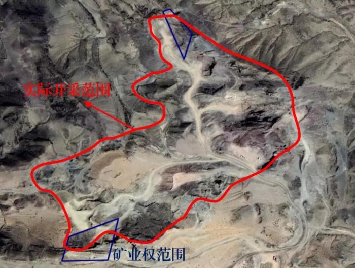 2021年5月的衛(wèi)星遙感影像顯示，白土崗子石料廠礦業(yè)權(quán)面積僅16.65畝，越界開采達207畝，超出12.4倍