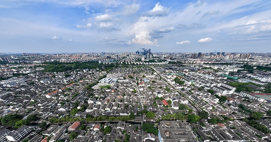 2023年7月3日拍攝的蘇州平江歷史文化街區(qū)（無人機照片）。新華社記者 李博 攝