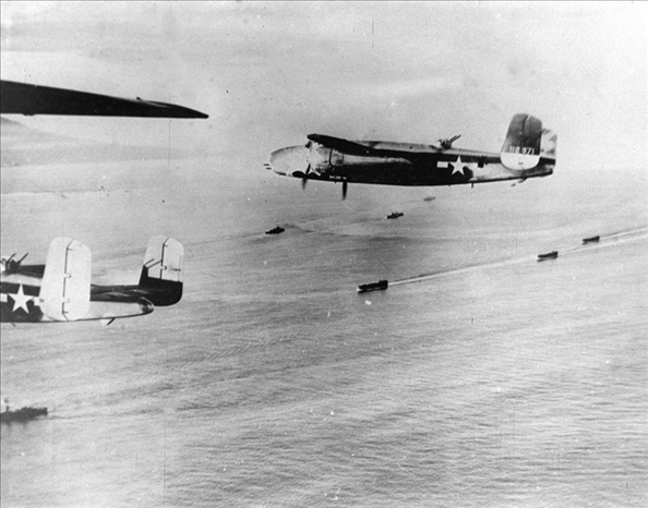 1942年4月18日，美國航空母艦甲板上B－25解放式轟炸機(jī)起飛轟炸東京工業(yè)區(qū)域，此為日本首次受盟軍之進(jìn)攻。