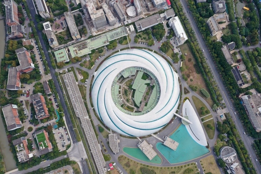 位于上海張江科學城的國家大科學裝置上海光源（2020年10月26日攝，無人機照片）。