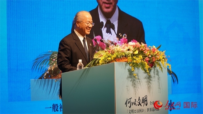 日本日中協(xié)會(huì)理事長(zhǎng)瀨野清水致辭。人民網(wǎng) 蔣曉辰攝