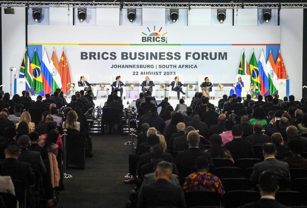 這是8月22日在南非約翰內斯堡拍攝的金磚國家工商論壇現(xiàn)場。新華社記者李亞輝攝