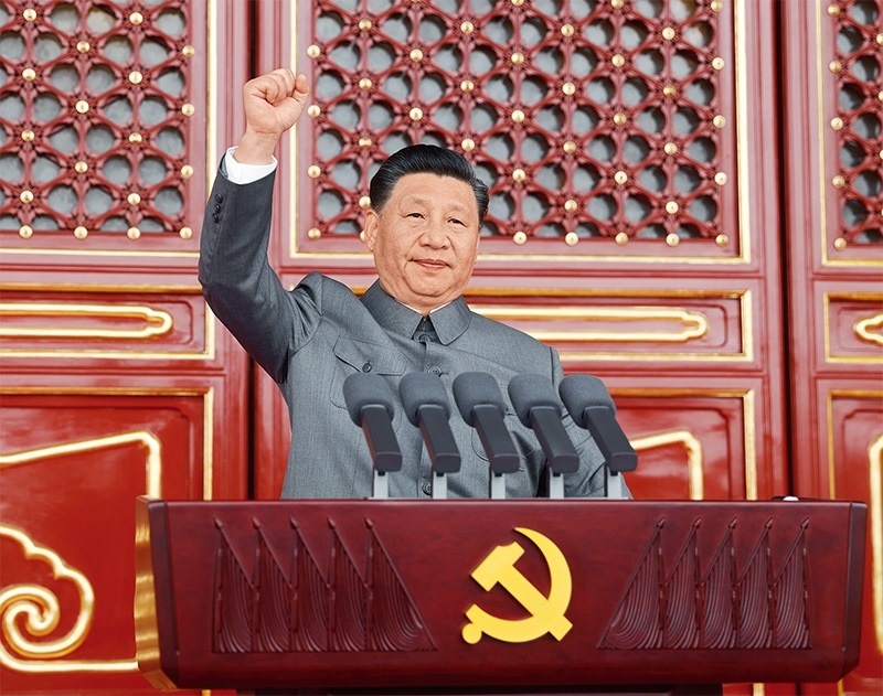 2021年7月1日，慶祝中國共產(chǎn)黨成立100周年大會(huì)在北京天安門廣場(chǎng)隆重舉行。中共中央總書記、國家主席、中央軍委主席習(xí)近平發(fā)表重要講話。 新華社記者 鞠鵬/攝