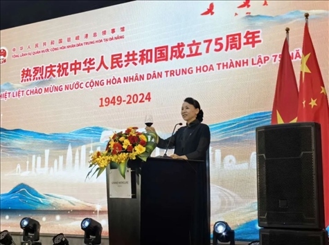 中國(guó)駐峴港總領(lǐng)事董碧幽在招待會(huì)上致辭。中國(guó)駐峴港總領(lǐng)館供圖