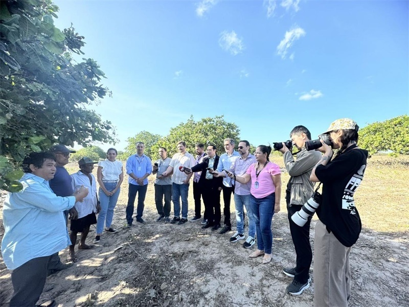 聯(lián)合采訪團(tuán)正在采訪中國(guó)企業(yè)在若昂卡馬拉市的扶貧開(kāi)放項(xiàng)目 。孫佳攝