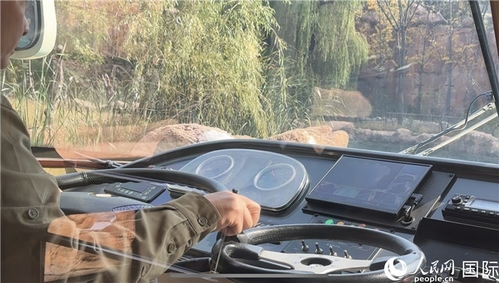 鄭州銀基動(dòng)物王國(guó)水陸兩棲觀光車(chē)駕駛室。人民網(wǎng) 謝瑩攝