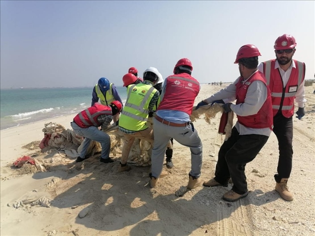 中國電建員工在撿拾海灘垃圾。中國電建供圖
