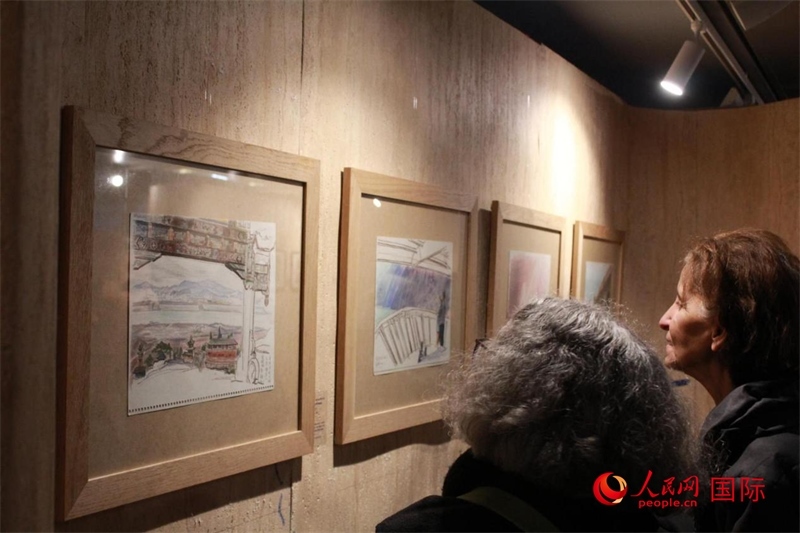 法國觀眾在欣賞展品。人民網(wǎng)記者 尚凱元攝