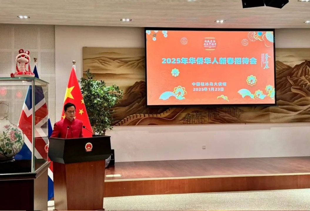 中國駐冰島大使何儒龍致辭。中國駐冰島大使館供圖